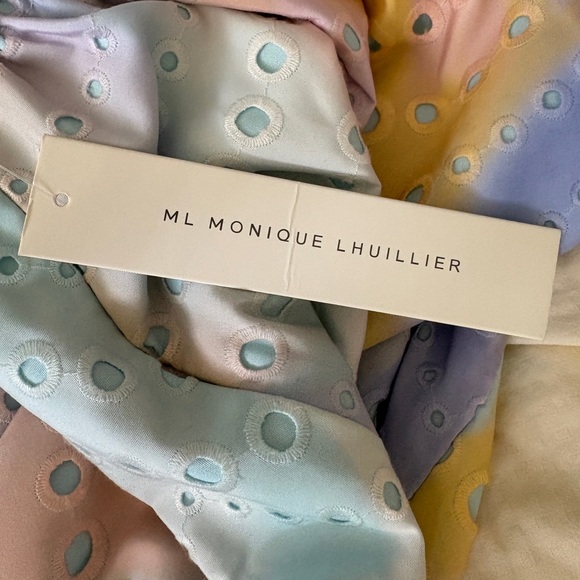 $595 NWT ML Monique Lhuillier Poplin Eyelet Cut Out Midi Dress Sz 4 - Picture 13 of 13